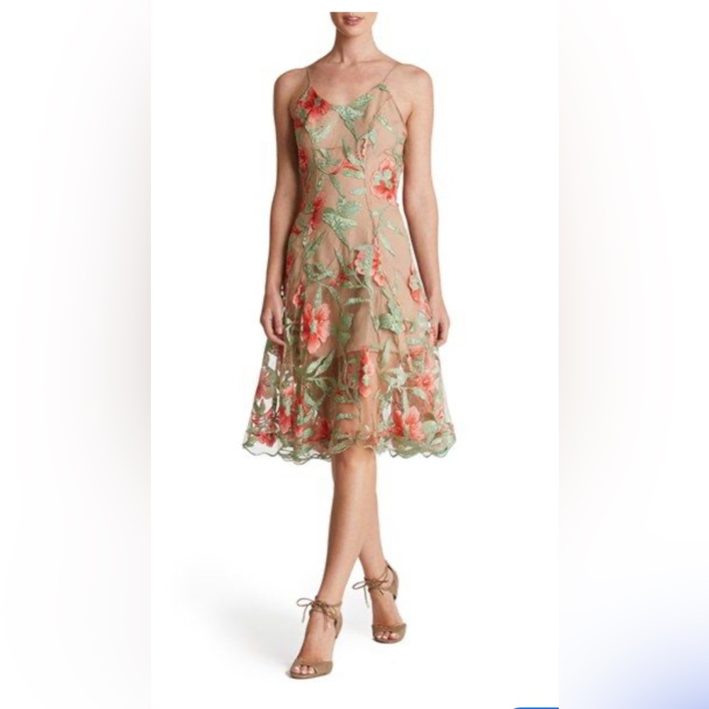 Dress the Population Floral Midi Dress - Green and Pink